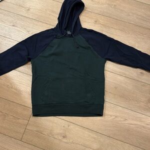 J.Crew Factory Colorblock Hoodie Men’s XL Green Navy Pullover Sweatshirt